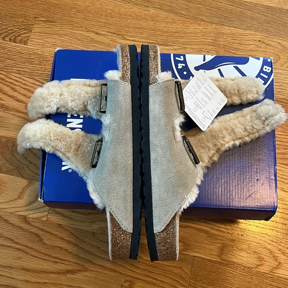 Birkenstock Arizona Shearling Suede Leather Sandal Size 10 New in Box - Picture 10 of 17